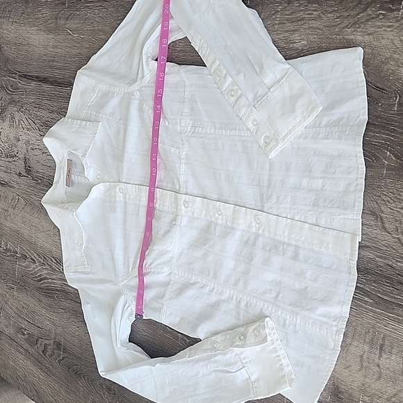 I.E Embroidered Stripe Solid White Button Up Dress Shirt Small - Picture 6 of 7